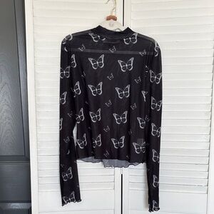 Fly Away Butterfly Mesh Top - Black